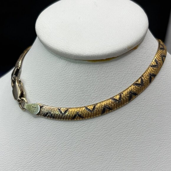 Italian Bracelet 925 Silver With Gold Vermeil Snake Chevron Chain Design 7” - Picture 5 of 16
